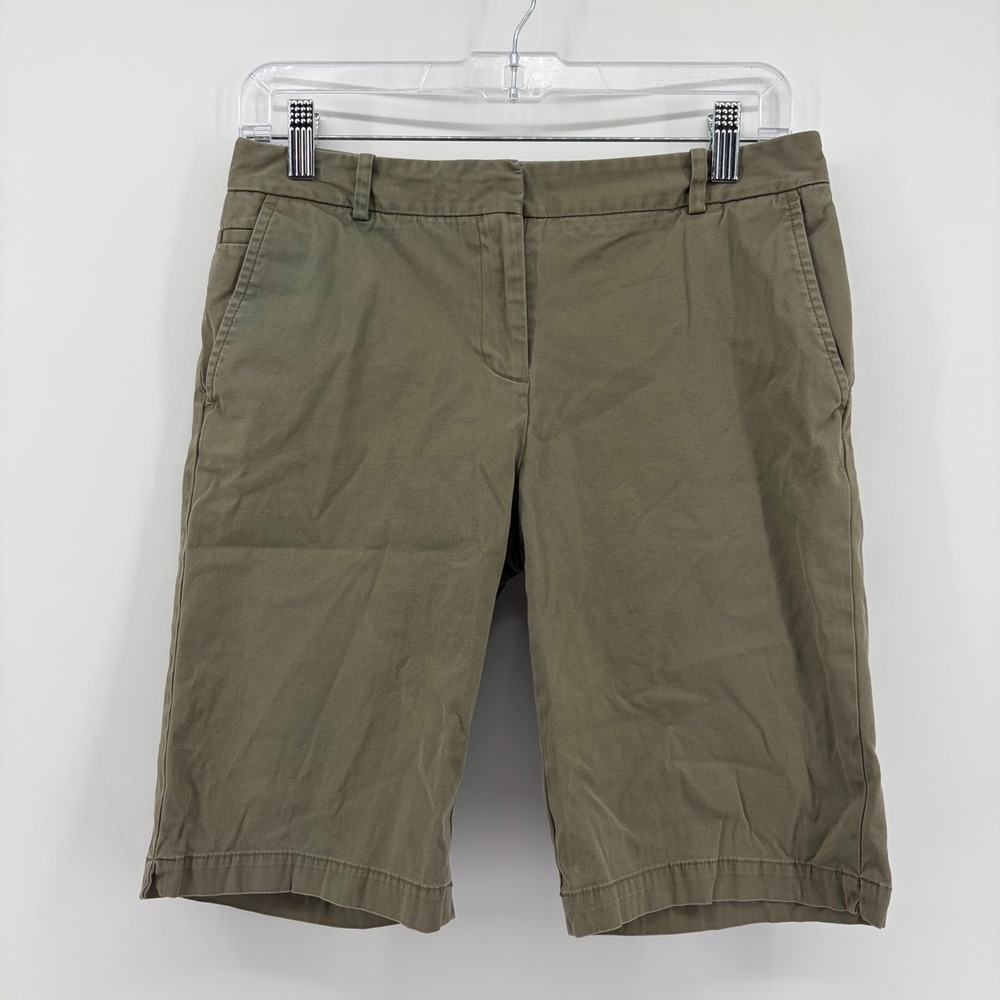 Talbots Womens 2 Olive Greenβ Chino Shorts Mid Rise Cotton Blend Bermuda Style